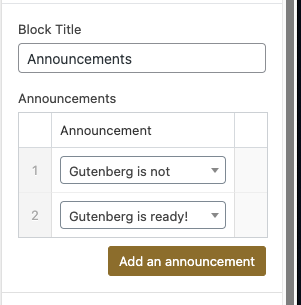 Announcement block settings.