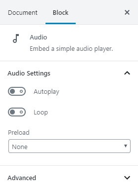 Audio block settings.