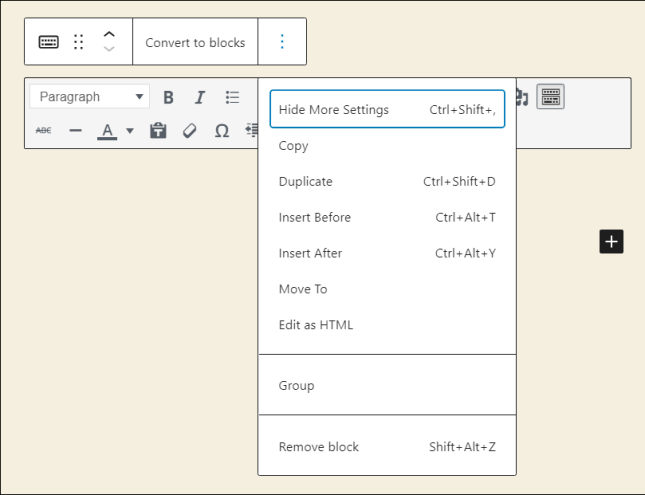 Class block toolbar.