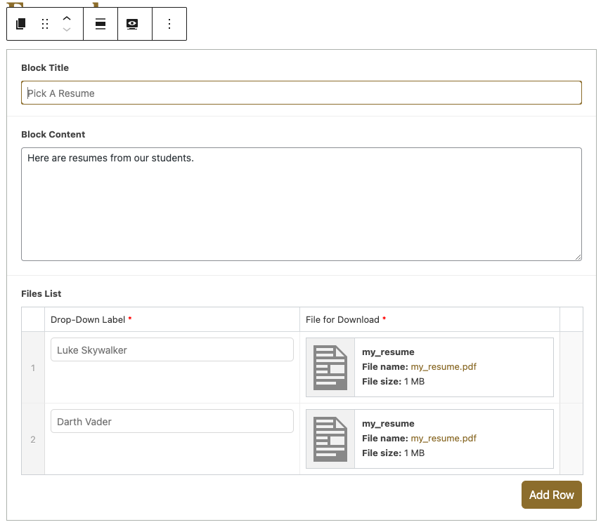 Download Files - Block Setting