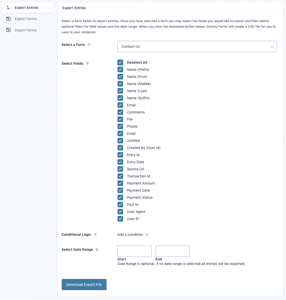 Download form entries