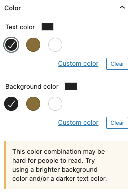 Color Contrast warning example