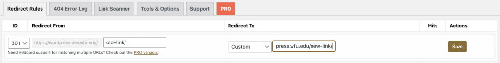 adding a new redirect on your site