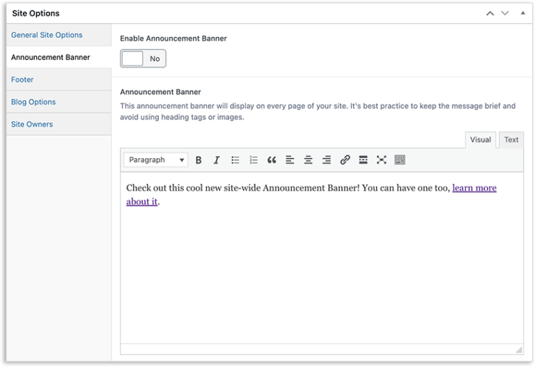 Announcement Banner WordPress Guide Wake Forest University