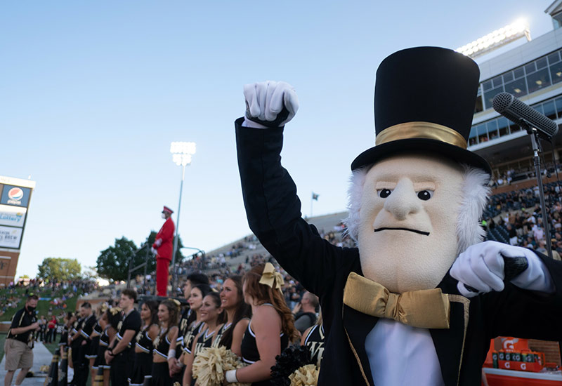 Demon Deacon mascot at a Wake Forest football game.