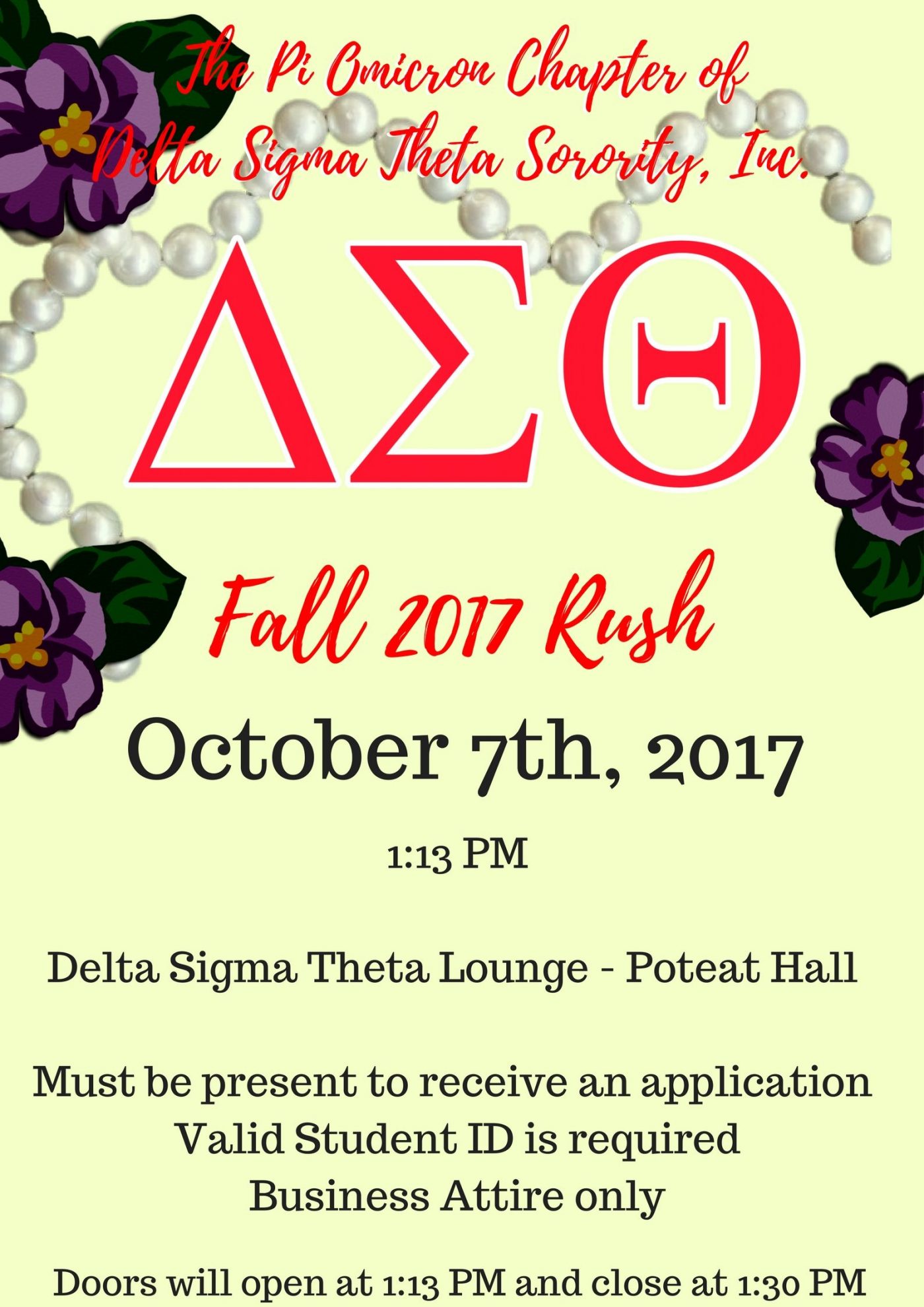 DATE CHANGE Delta Sigma Theta Sorority, Inc. Fall Rush The Office of