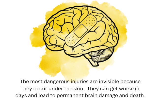 A graphic representation of a brain with a bandaid over it with a yellow background.