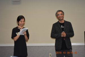 ITS graduate student Wanqun Zhang interprets for Mr. Pema Tseden at USC Upstate on Oct 9th, 2018