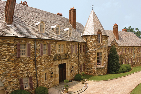 Graylyn Manor House photographed to highlight the main entrance of the home. 