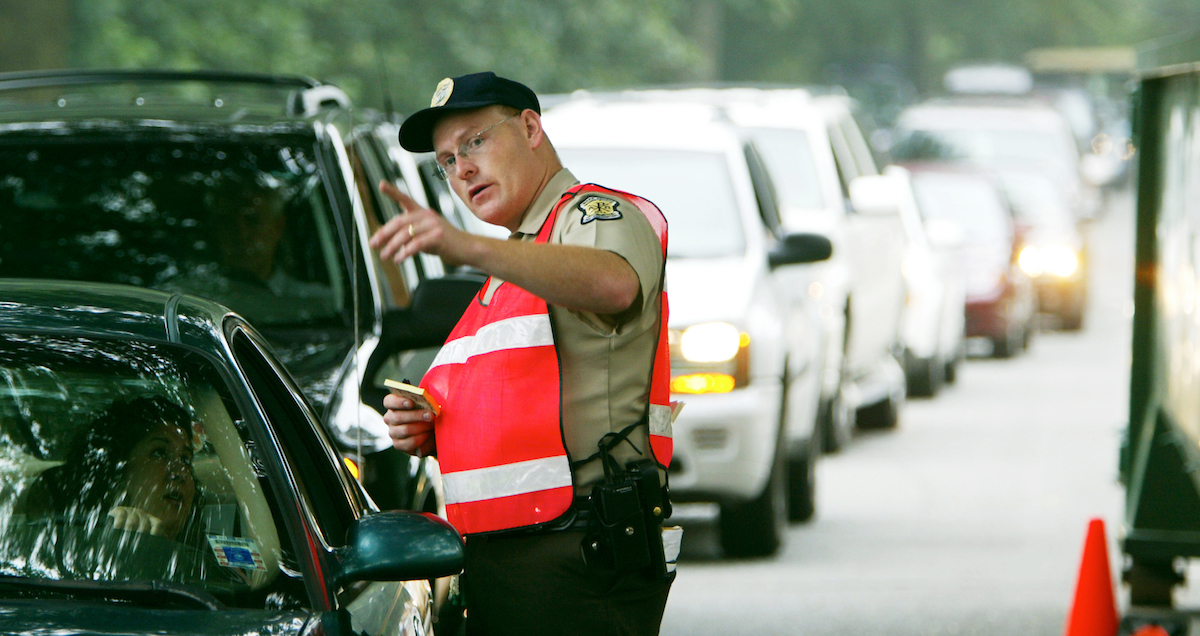 WFU security officer directs traffic on Jasper Memory Lane.