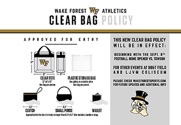 WFU Clear Bag Policy for Home Football Games at BB&T Field