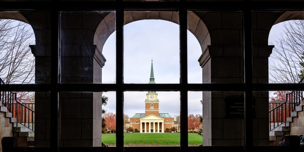 Wait Chapel and Hearn Plaza, on the campus of Wake Forest University