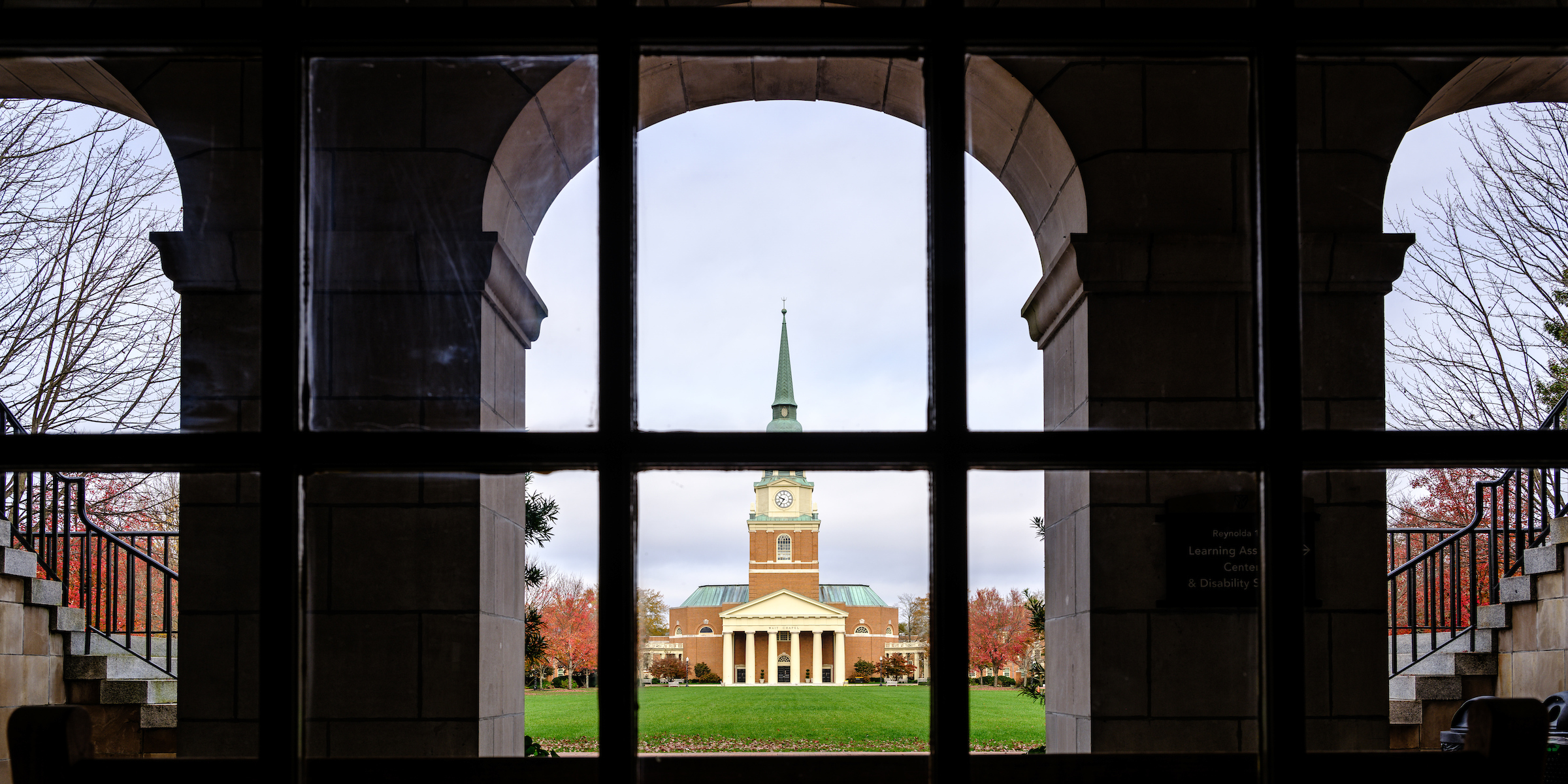 Wait Chapel and Hearn Plaza, on the campus of Wake Forest University