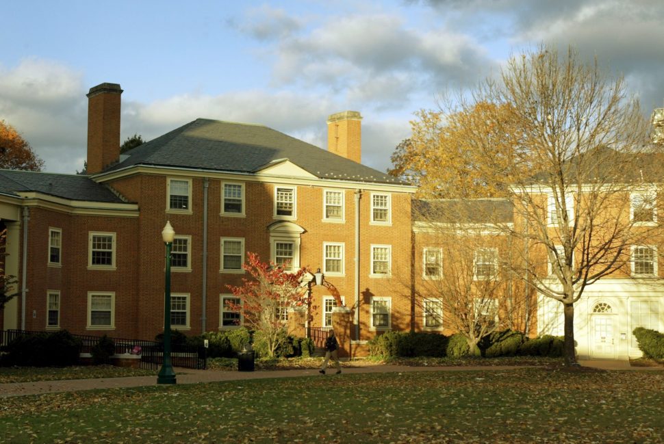 Huffman Residence Hall at sunset