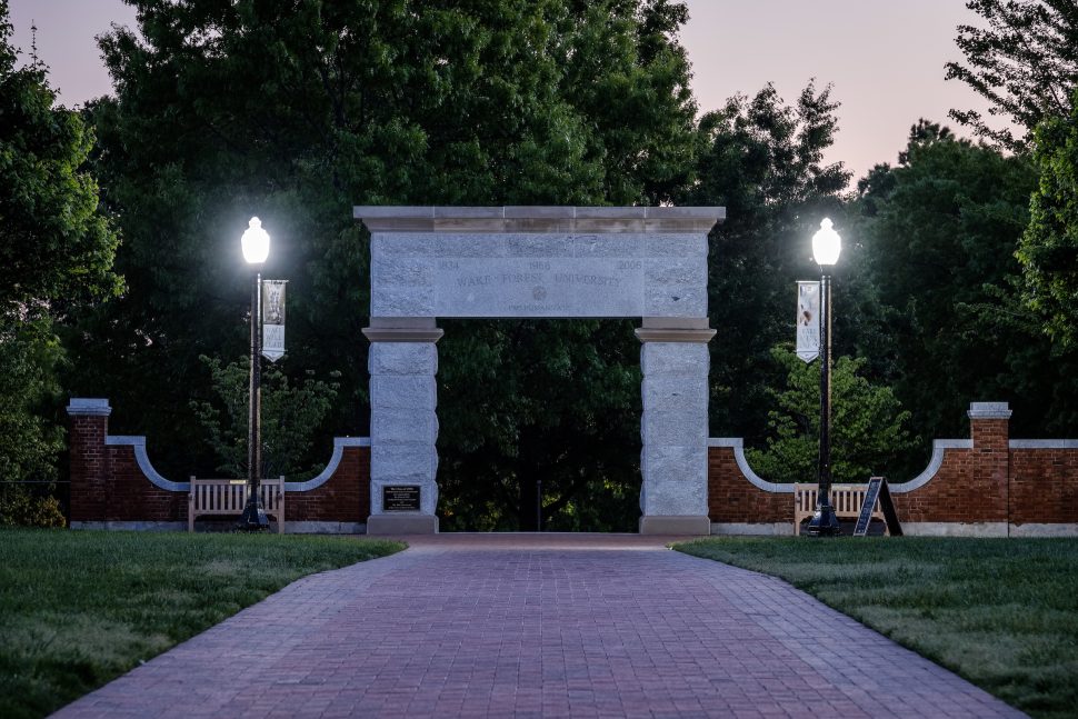 Wake Forest University Arch on Hearn Plaza at Dusk