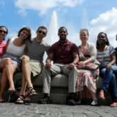 Students Around Fountain in Vienna 2011