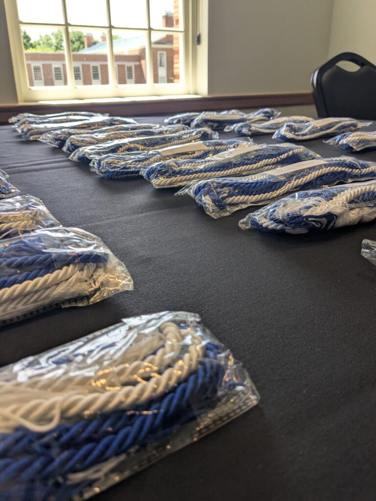 CSI cords on table at Graduation reception