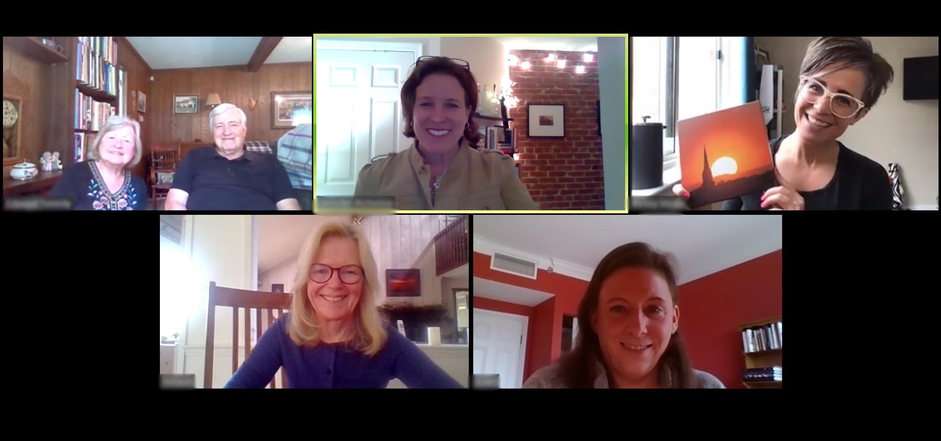 Screenshot of five participants on a Zoom call doing a Virtual Call to Conversation 