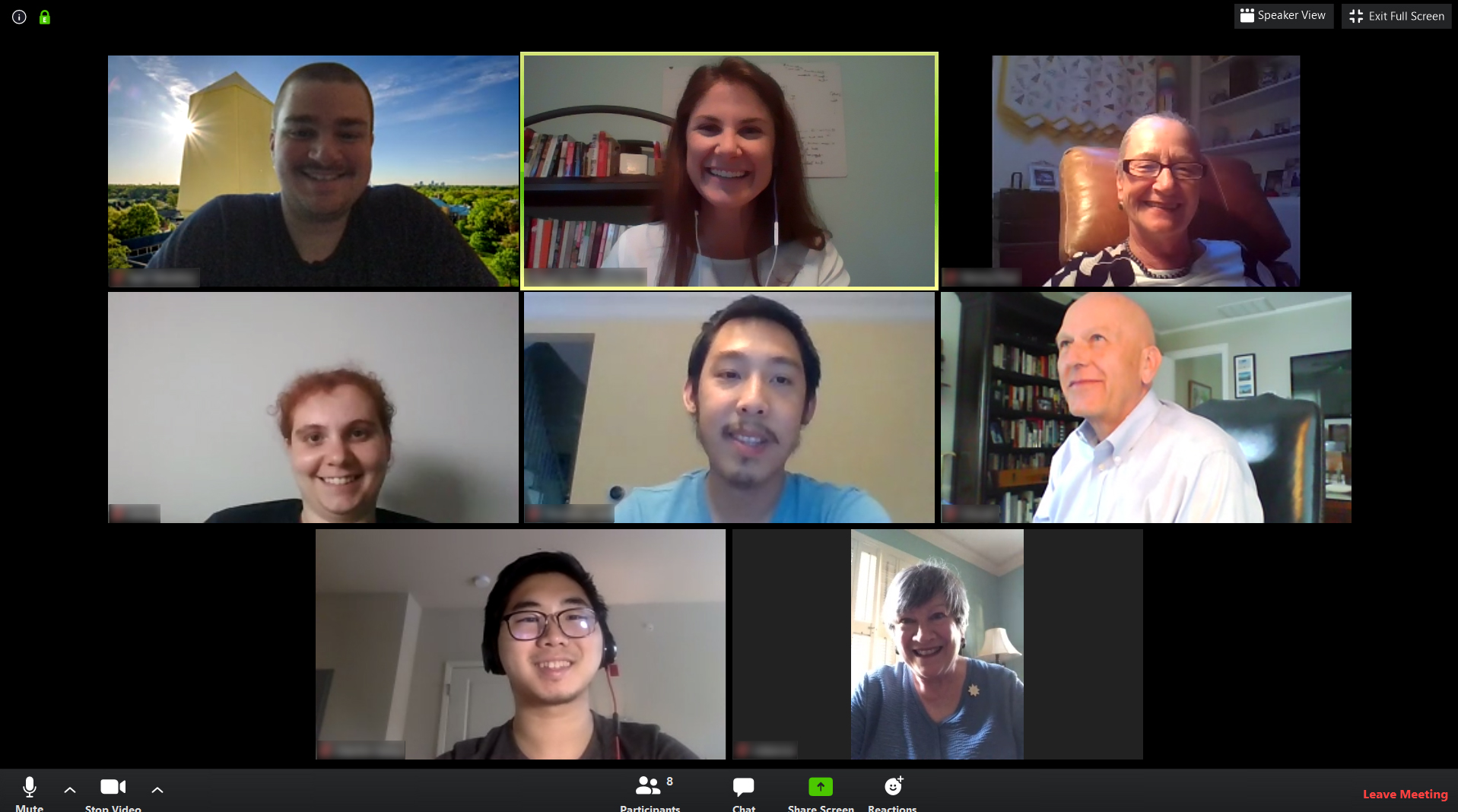Screenshot of 8 participants in a Virtual C2C on Zoom