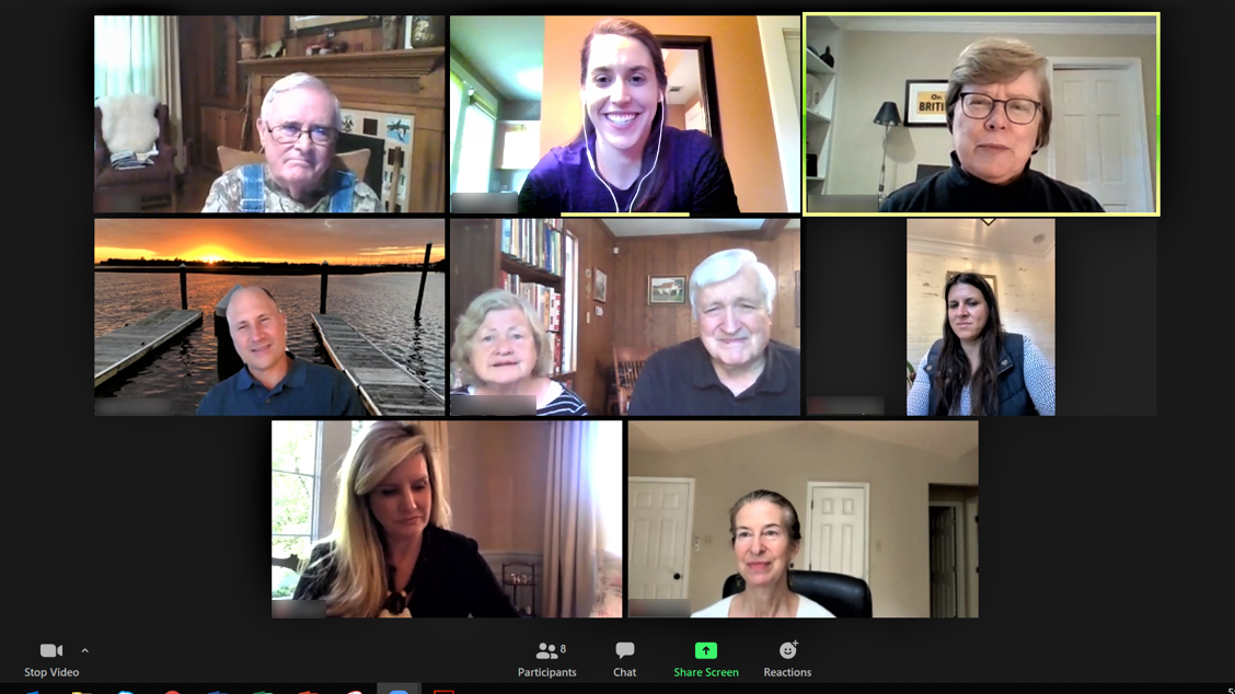 Screenshot of 9 participants in a Virtual Call to Conversation