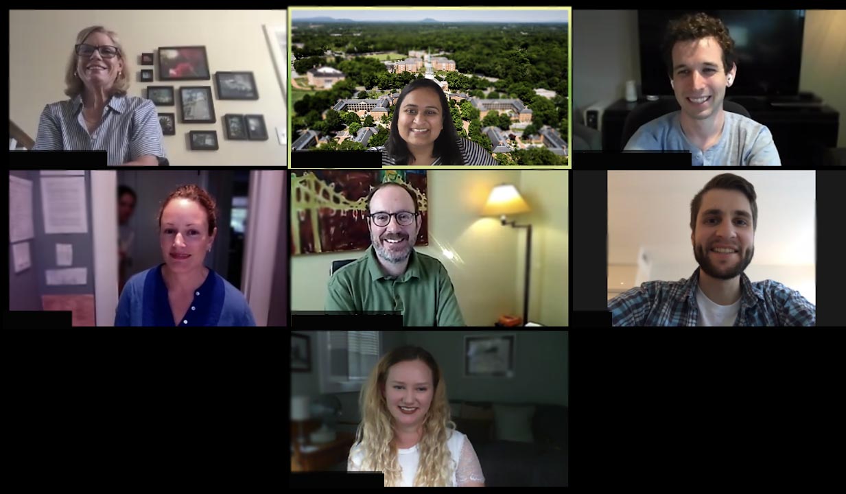 Screenshot group photo of 7 people participating in a virtual C2C
