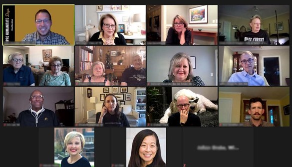 Screenshot group photo of a group of Wake Foresters gathered virtually to discuss Pro Humanitate