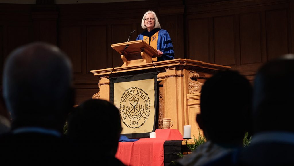 Gail O'Day speaking at Wait Chapel