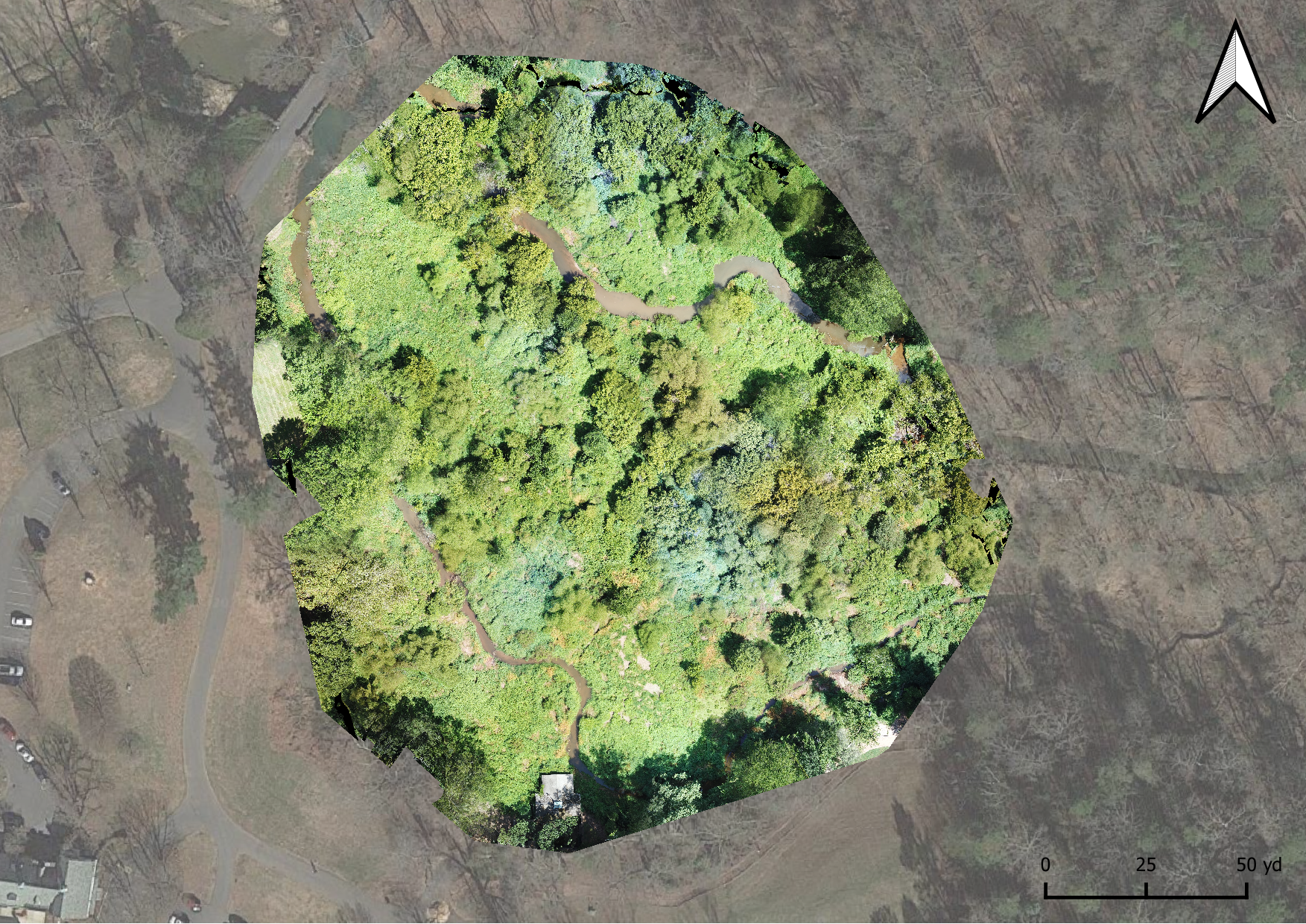 An orthomosaic of Lake Katharine collected from a drone