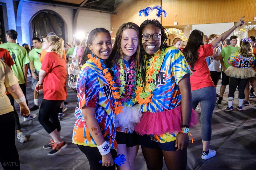 Wake Forest students raise money for cancer research during Wake n Shake, a 12 hour dance marathon in the Sutton Center gym