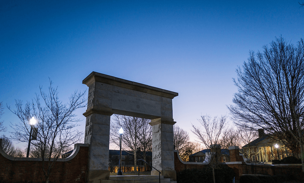 campus arch at dawn wake forest