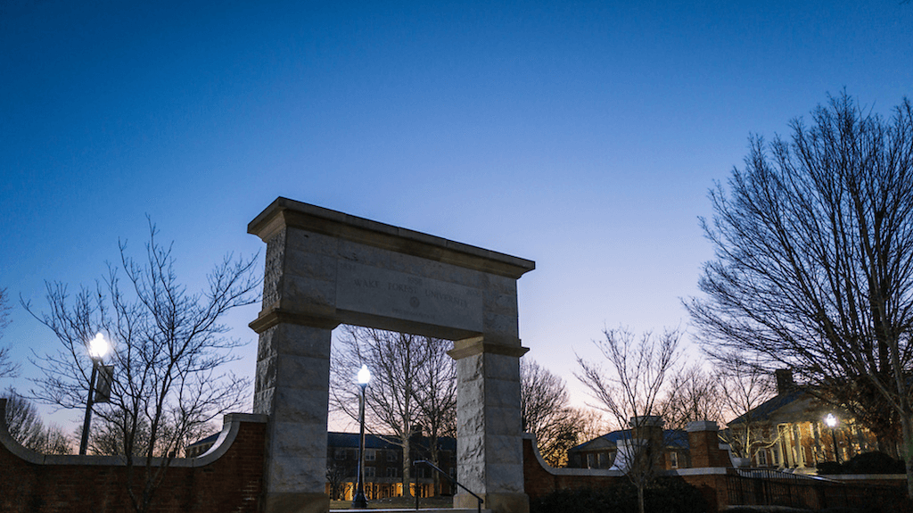 campus arch at dawn wake forest