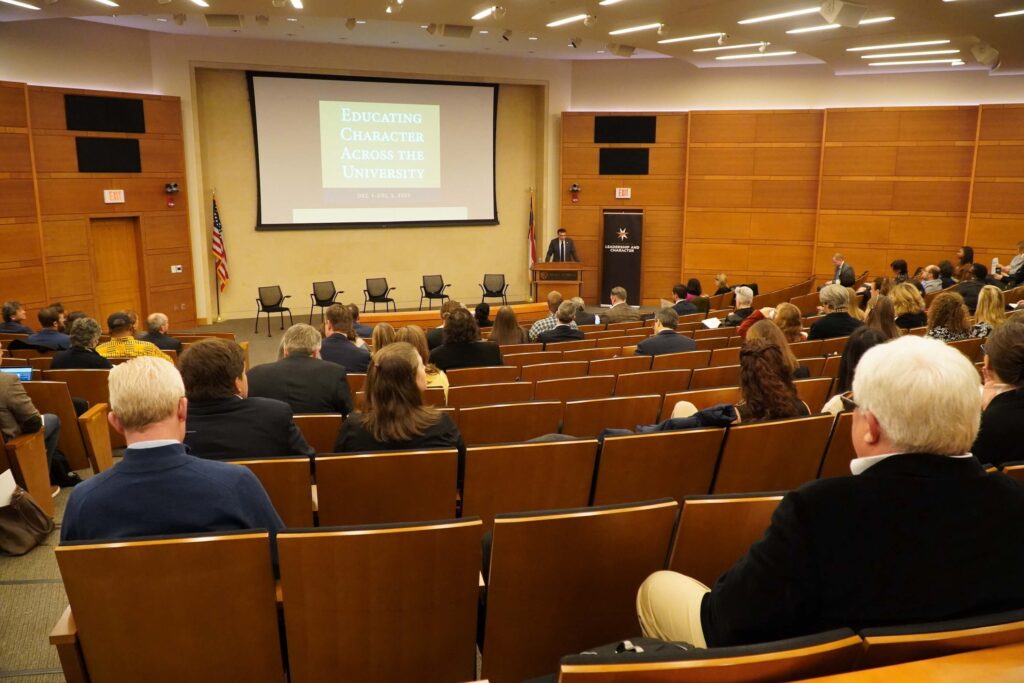 wide shot of opening conference presentation