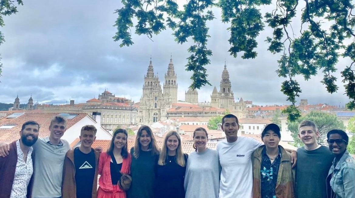 students in front of spanish cathedral
