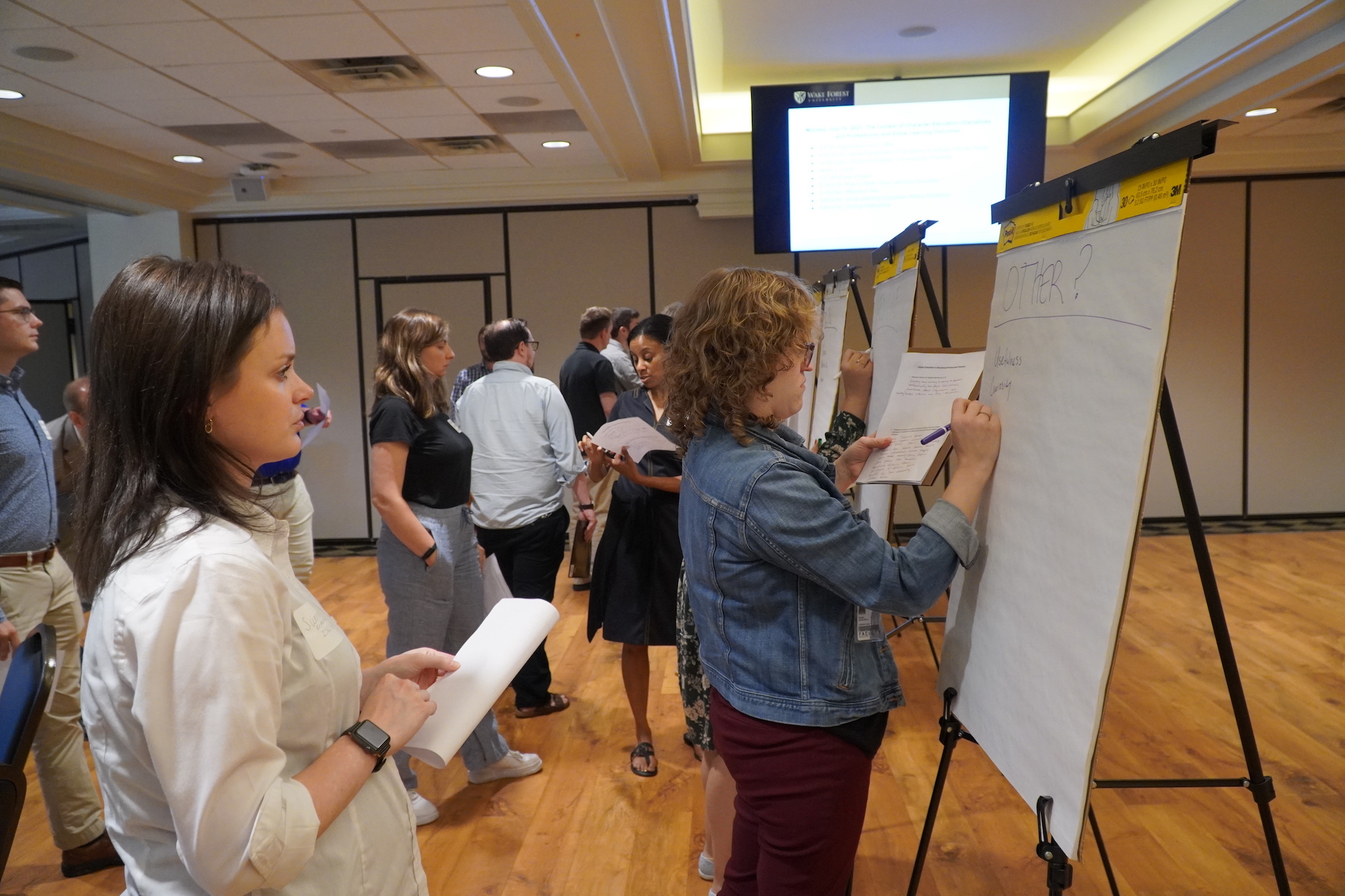 writing on large paper pads at the faculty workshop at wfu
