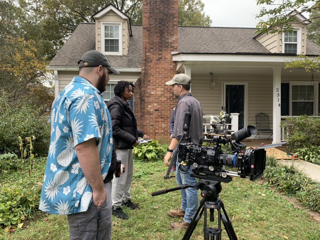 cagney gentry and students on location for a short film