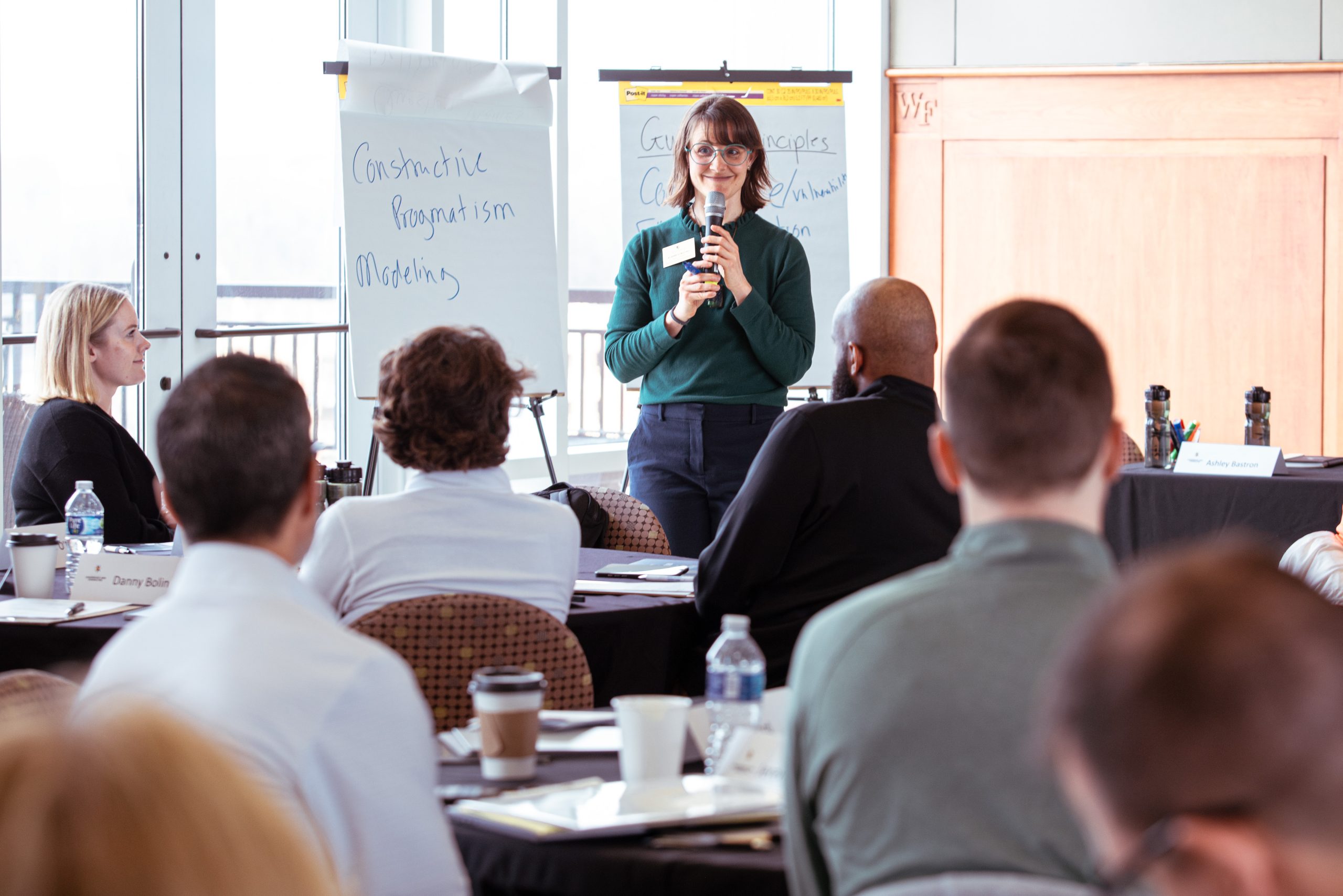 Liz Whiting, Scholar of Character, leads a session at a workshop.