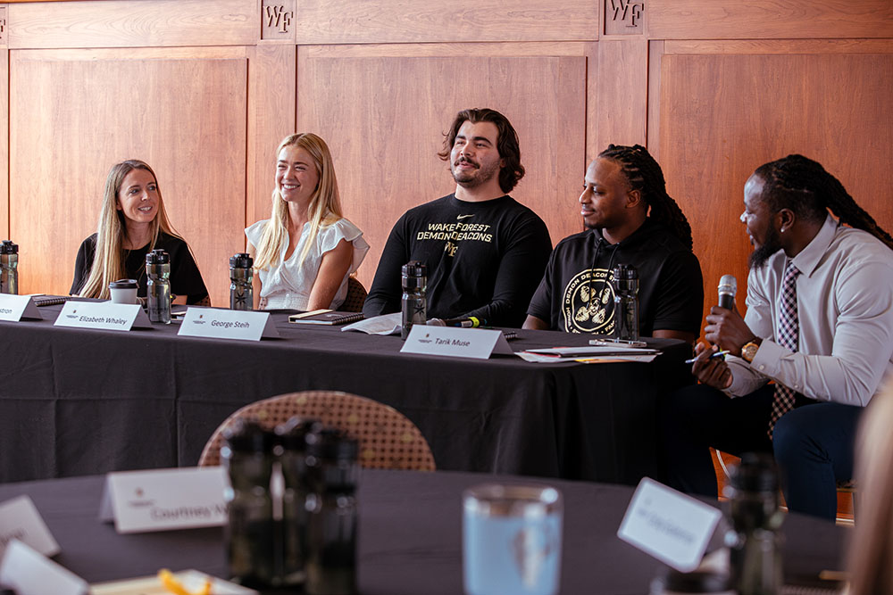 Ashley Bastron, Elizabeth Whaley, George Steih, Tariq Muse, and Wendell Dunn sit on the plenary panel.