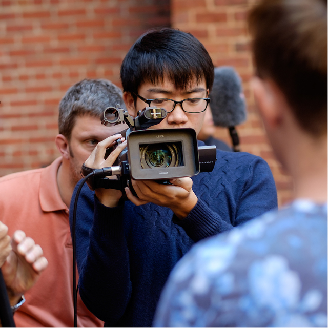 Students using film equipment