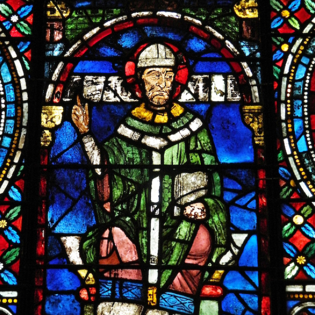 A medieval stained glass window