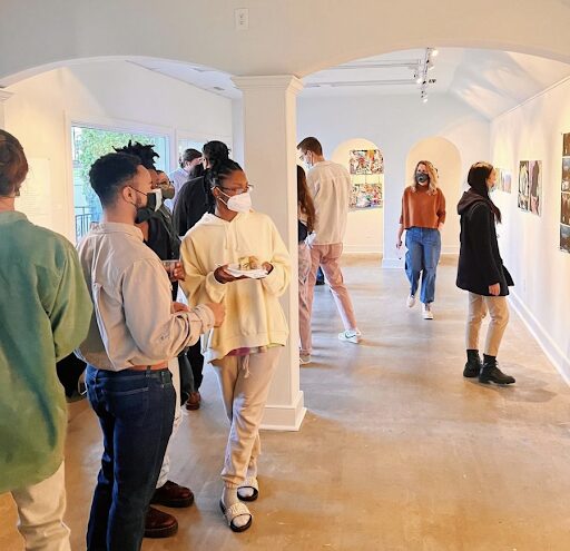 Students in an art gallery