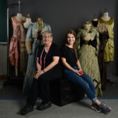 Mary Wayne-Thomas and Sadie MacDonald ('26) in the costume shop