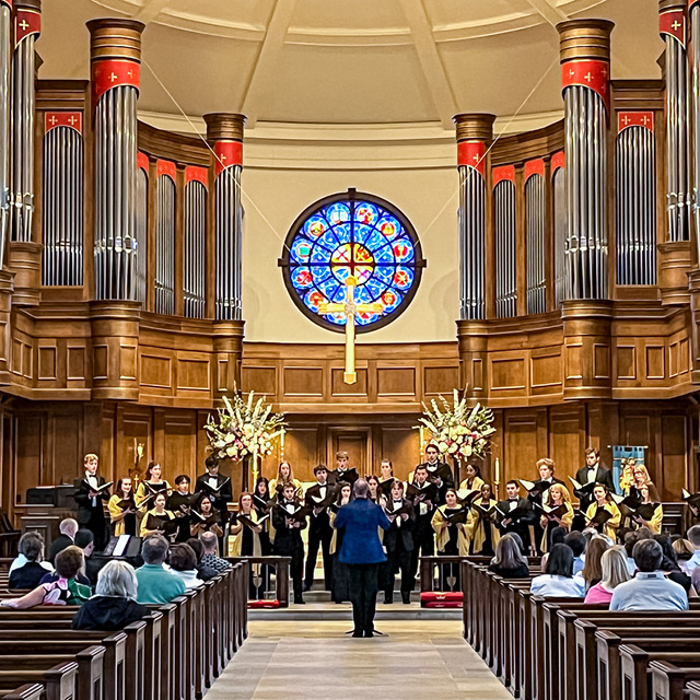 WFU Chamber Choir performs in a large church