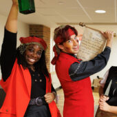 Theatre students dressed as pirates perform spooky antics