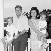 Archival black and white photo of the Kennedy family