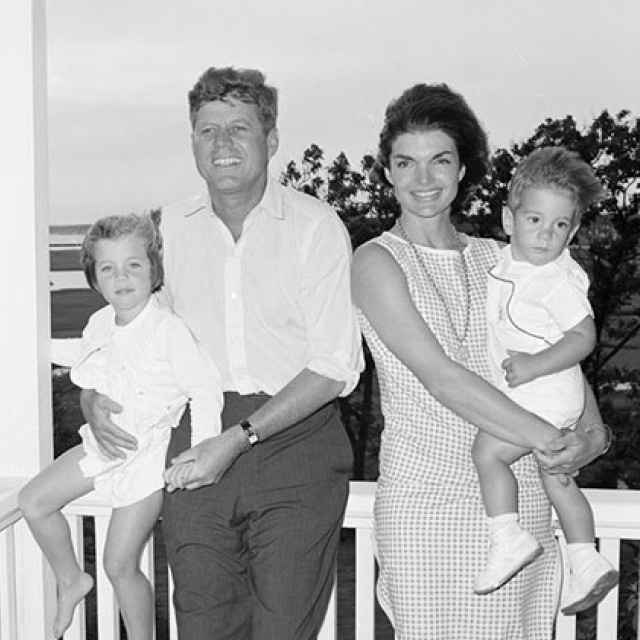 Archival black and white photo of the Kennedy family