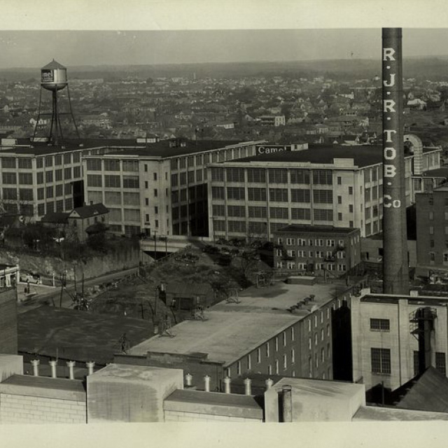 Archival black and white photo of downtown Winston-Salem