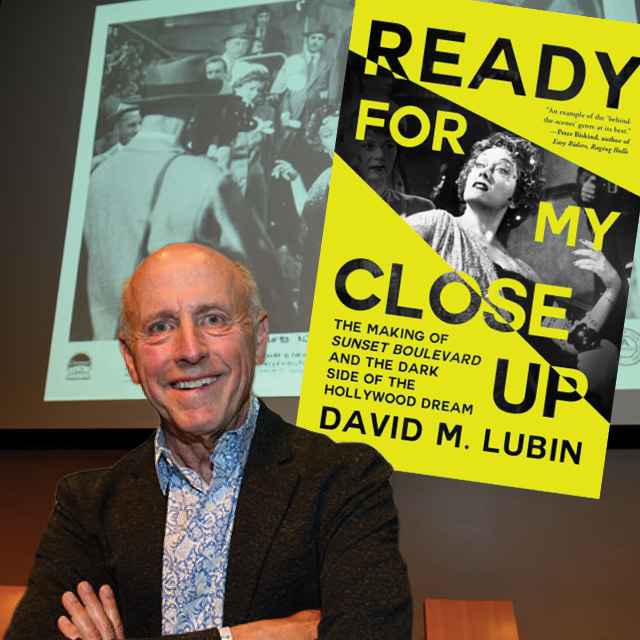A collage of David Lubin with his new book about the film 