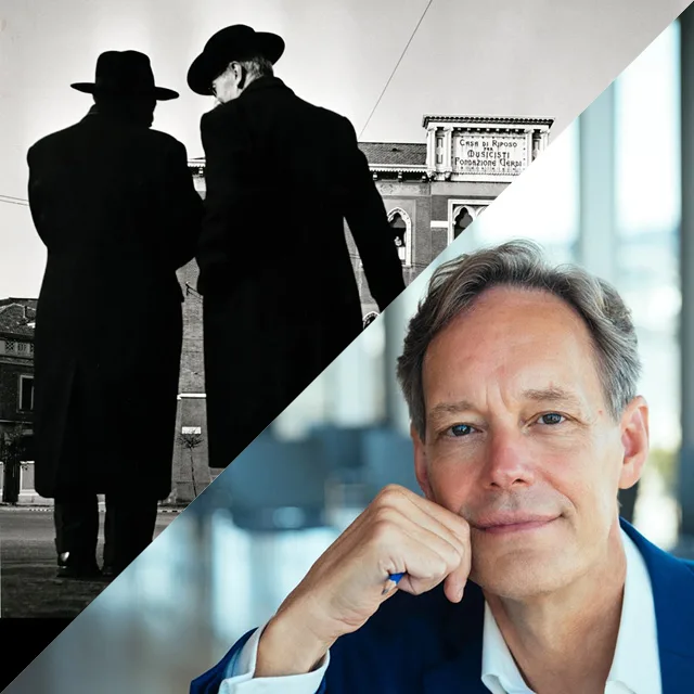 Poster for the film VIVA VERDI! and photo of composer Jake Heggie