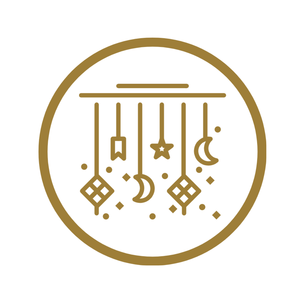 Icon of Eid holiday decorations inside a circle.
