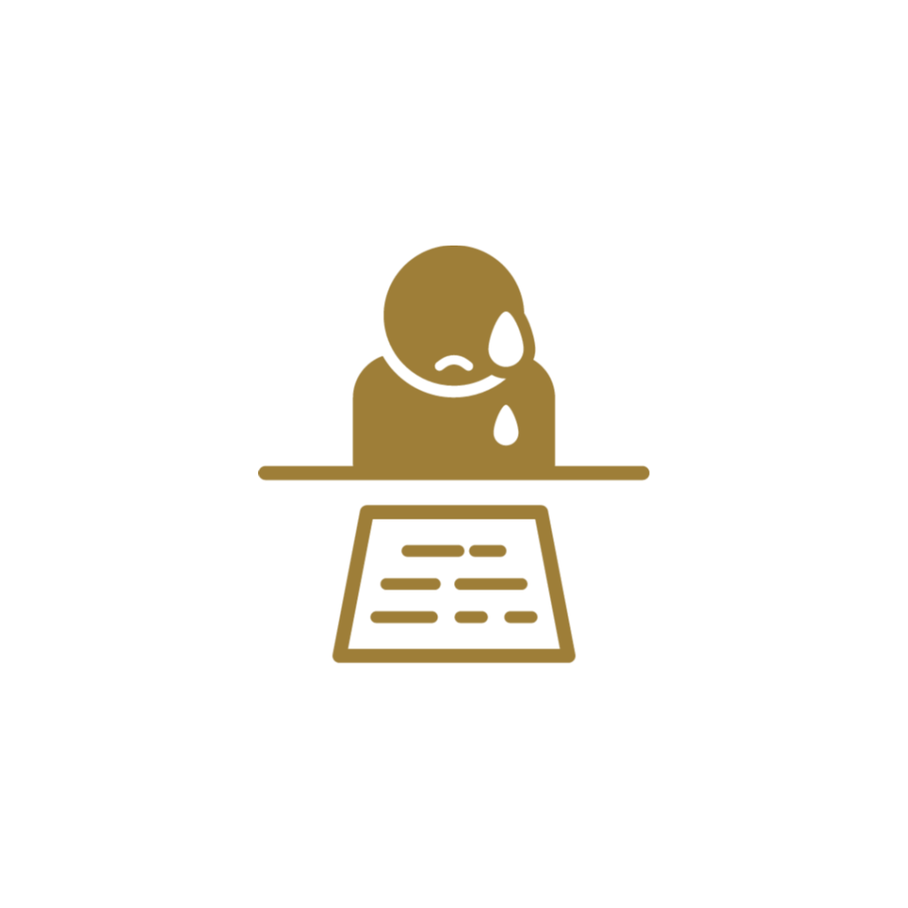 Icon image of student struggling with an exam.